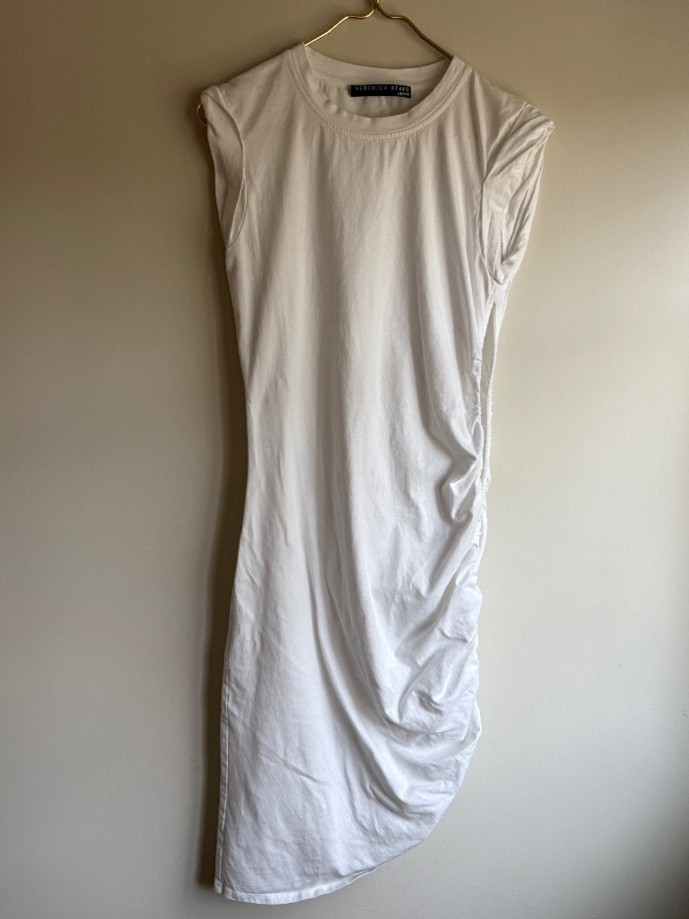 Veronica Beard white cotton ruched side dress